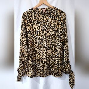 Willow + Root Womens Animal Print Top Size‎ XL Black Gold Satin Glam Mobwife